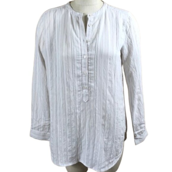 LOFT Tops - ANN TAYLOR LOFT White Black Textured Pinstripe Striped Long Sleeve Popover Tunic